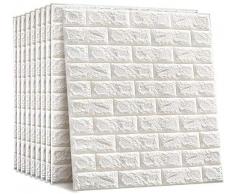 Carta da parati 3D in mattoni, 10 pezzi di carta da parati autoadesiva, adesivi murali impermeabili fai da te con motivo a mattoni bianchi per soggiorno e camera da letto, 77 x 70 cm (Bianco)