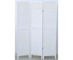 PEGANE Paravento persiana di 3 Pannelli in Legno, Colore Bianco Verniciato - Dim : A170 x L120 cm