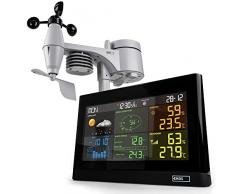 EMOS Stazione Meteo con anemometro e pluviometro - Sistema di Monitoraggio Wireless da Interni e Esterni e Display a Colori - Monitora Ora, Temperatura, Umidità, Pressione, Comfort e Indice di Calore