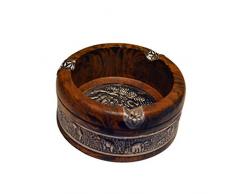 LIOOBO Posacenere per Sigarette Rotondo in Legno Vintage portacenere portacenere Modello Elefante Decorazione da Tavolo per Ufficio a casa (n. 3)
