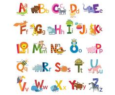 DECOWALL DS-8002 Inglese Alfabeto ABC con Animali (Ver. Inglese) (Piccolo) Adesivi da Parete Decorazioni Stickers Murali Soggiorno Asilo Nido Camera Letto per Bambini decalcomanie