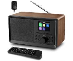 BIAOQINBO Radio DAB/DAB+ con Bluetooth 5.0 Radio digitale FM Radio nostalgia Radio retrò portatile Legno Radio FM Sveglia con telecomando Radio da cucina Doppio allarme Display a colori Radiosveglia