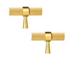 Kewmayer 2 Pezzi Dorate Mobili Moderni T Maniglie, Ottone Pomelli Oro Maniglia per Mobili a Foro Singolo Pomelli per Mobili Cucina Vintage Pomelli, per Armadi, Cassetti e Comò