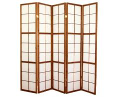 Paravento giapponese Shoji in legno marrone scuro di 5 pannelli