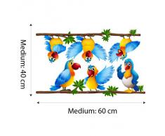 R00156 Adesivo murale per bambini Wall Art "Pappagallini tropicali" - Misure 60x40 cm - Decorazione parete, adesivi per muro, carta da parati