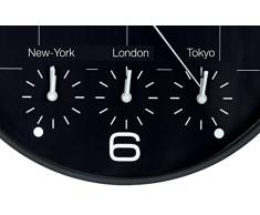 Unilux 400094567 Orologio da Parete On Time 4 Differenti Fusi Orari, Nero Con Lancette Bianche