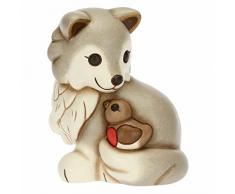 THUN - Soprammobile Lupo Noah con Pettirosso in Ceramica Decorata a Mano, Versione Medio - Linea Regali dinverno - Idea Regalo Natale 2022-7,9x9,4x11,5 cm h