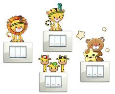 Stickerdesign Adesivi Murali Bambini 6 Pezzi Adesivi decorativi Orsetto Tigre Leone Simpatiche Giraffe Savana su jeep Gattino Gufetti colorate Animaletti della Savana Adesivo decorazione cameretta Giraffa spine placche Adesivo