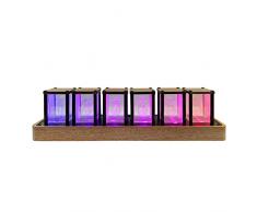 Lonyiabbi Nixie - Orologio a tubo elettronico, a LED, simulazione di bagliore, stile retrò, moderno, in legno, 5 V, alimentato tramite USB