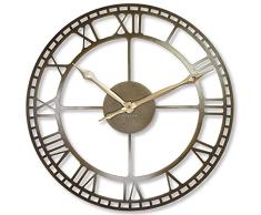 Orologio da parete in metallo retrò oro 50 cm di diametro, silenzioso senza ticchettio, per soggiorno, ufficio, camera da letto (oro antico, 50 cm)