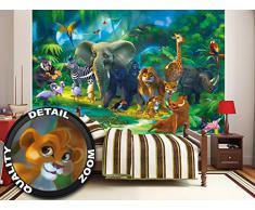 Animali della giungla FOTOMURALE - safari quadro da parete - XXL giungla decorazione da parete - tappezzeria da parete cameretta dei bambini by GREAT ART (210 x 140 cm)