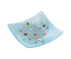 Sospiri Venezia Svuotatasca Piatto Soprammobile Albero della Vita Vetro Murano Decorato Murrine e Foglia Oro Idea Regalo Realizzato a Mano da Artigiani di Venezia Made Italy 9x9