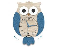 DEKORI Orologio gufo con pendolo. Meccanismo ultra silenzioso. Arreda e rallegra ogni ambiente della casa, cucina salotto cameretta. Prodotto in Italia.