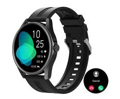 HUAKUA Smartwatch Uomo Chiamate e WhatsApp Rotondo Orologio Smart Watch Fitness con Risposta Chiamate Bluetooth Contapassi da polso Cardiofrequenzimetro Saturimetro Impermeabile per Andorid iOS Nero
