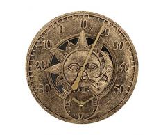 TWFJEL Creativo Orologio da Parete per Esterni, 30cm Rotondo Vintage Sole e Luna Orologio da Parete con Termometro Impermeabile e Antipolvere Muto Orologio al Quarzo per Soggiorno terrazza Giardino