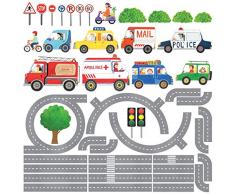 DECOWALL DW-1604 Veicoli sulle Strade Adesivi da Parete Decorazioni Stickers Murali Soggiorno Asilo Nido Camera Letto per Bambini decalcomanie