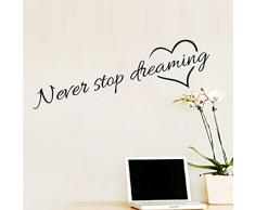 Adesivi Murali Frase Never Stop Dreaming Stickers Neri Frasi Scritte Muri in Camera da letto Dormitorio e Soggiorno Decorazione Parete