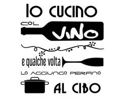 Vinile da parete decorativo, adesivo da parete frase in italiano IO CUCINO COL VINO adesivi murali frasi in italiano citazione, decorazione da parete DC-134-IT