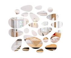 Adesivo Specchio Set forma di ciottoli, adesivo decorativo smontabile acrilico fai da te a nastro per soggiorno camera da letto (24 pezzi)