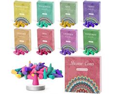 Coni di incenso 120 (8 x 15 combinazione) Salvia, Lavanda, Violetta, Cannella, Eucalipto, Sandalo, Rainforest per Yoga Aiutandoti a ridurre Lo Stress