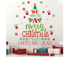 KARINE Adesivi per Finestra Natalizie,Sticker da Muro Natale,Natale Adesivi Vetro,Colorato Fiocco di Neve Adesivi Natale,DIY Rimovibile Albero di Natale Decalcomanie per Parete Vetrina Soggiorno Decor