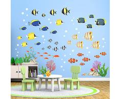 DECOWALL DW-2001 Pesci tropicali dellacquerello Adesivi da Parete Decorazioni Stickers Murali Soggiorno Asilo Nido Camera Letto per Bambini decalcomanie