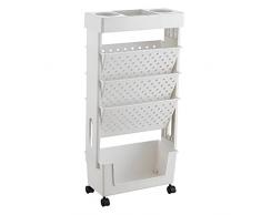 Scaffale Porta Libri a 5 Livelli, Carrello Multiuso Rotante Forniture per Ufficio Organizzatore Desktop con Ruote Scaffali Mobili Portariviste per Ufficio, Dormitorio, Aula, (Bianco)