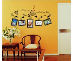 ufengke® Uccelli di Amore Romantico Photo Frame Adesivi Murali, Camera da Letto Soggiorno Adesivi da Parete Removibili/Stickers Murali/Decorazione Murale, Nere