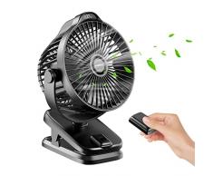 8000 mAh USB Ventilatore da tavolo piccolo con clip, telecomando, display a LED, 5 velocità 360° Rotante, portatile ventilatore a batteria ricaricabile, silenzioso mini fan per ufficio casa campeggio