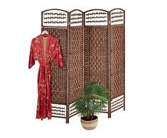 Relaxdays Paravento a 4 Pannelli, Divisore Pieghevole, HL180x180 cm, Mix Materiali, Separé per Ambienti Interni, Marrone, 60% Carta 30% Legno 10% bambù