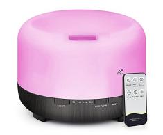 Diffusore di Oli Essenziali Aromi Umidificatore: 500 ML Ultrasuoni Aromaterapia Diffusori Ambiente Casa con Telecomando - Elettrico Essenze Vaporizzatore Olio Lampada Con Timer & Luce LED