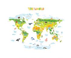 DECOWALL DMT-1715S Geologica Mappa del Mondo Animali Adesivi da Parete Decorazioni Parete Stickers Murali Soggiorno Asilo Nido Camera da Letto per Bambini (Grande) (Ver. Inglese)…