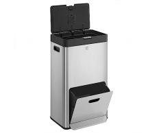 SONGMICS Cestino da Cucina, 2 x 17L e 26L, Pattumiera per Raccolta Differenziata a 3 Scomparti per Rifiuti Alimentari e Raccolta Differenziata, Filtro al Carbone, Pedale Largo, Argento LTB550E60