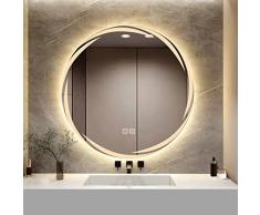 YOSHOOT Specchio da bagno rotondo da 500 mm con motivi Specchio da parete con luce a LED, Specchio cosmetico illuminato più elegante, Luce LED dimmerabile a 3 colori, IP44 (Turbine)