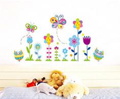 ufengke® Gufi Cartone Animato Farfalle e Fiori Adesivi Murali, Camera dei Bambini Vivai Adesivi da Parete Removibili/Stickers Murali/Decorazione Murale