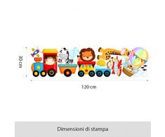 R00350 Adesivo murale per bambini Wall Art - Trenino della giungla - Misure 120x30 cm - Decorazione parete, adesivi per muro, carta da parati