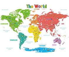 DECOWALL SG-1902S The Big World Map Wall Stickers Bambini Decalcomanie da muro in legno Nursery Decor Peel and Stick Rimovibile Art Baby Room