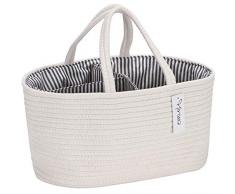 Hinwo Caddy pannolini neonati 3 scomparti neonati Nursery Cestino portaoggetti portatile auto Organizzatore neonato Cesto regalo pdoccia neonato Corda cotone divisorio staccabile pannolini salviette