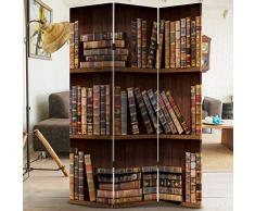 Bakaji Paravento Separè 3 Pannelli Struttura in Legno Rivestimento in Tela Con Stampa Fronte Retro Libreria Antica Divisorio Richiudibile Pieghevole (180x120cm)