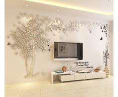 DIY 3D Enorme Albero delle coppie Adesivi da muro Cristallo Acrilico Decalcomanie da muro Wall Murals Decorazioni domestiche Wall Stickers Murali Arts (XL, Argento, Destra)