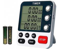 PULIVIA Timer Cucina Digitale, Timer Cronometro 3 Canali Retrattile Forte Magnete, Allarme Forte Regolabile, Richiamo Memoria, Timer Conto alla rovescia Allenamento Cucina Apprendimento Cottura