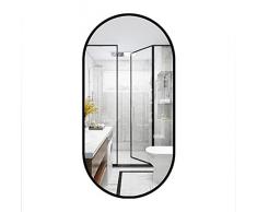 Specchio da bagno ovale nordico, specchio da bagno oblungo a muro, specchio per vanità creativo semicircolare, specchio da bagno,Nero,50 * 70cm