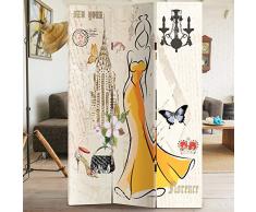 BAKAJI Paravento Separè 3 Pannelli Struttura in Legno Rivestimento in Tela con Stampa Fronte Retro Fashion NY Parigi Divisorio Richiudibile Pieghevole Dimensione 180 x 120 cm Design Moderno