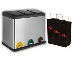 artex 21.40.13 Pattumiera per Raccolta Differenziata Logica 45l Tre Scomparti A Pedale Misure Cm 61x36x49h