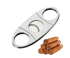 Tagliasigari, Tagliasigari in Acciaio Inox, Tagliasigari con Doppia Lama In Acciaio Inox, Ghigliottina per Sigari, Accessori Per Sigari, Perfetto per la Maggior Parte dei Sigari, Argento
