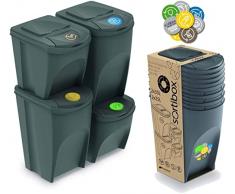 Sortibox - Pattumiera per la raccolta differenziata, 2 x 25 l e 2 x 35 l, set modulare per rifiuti organici, carta, plastica e vetro, colore antracite