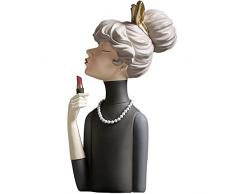 KILCVEM Soprammobili Moderni - H: 32 cm Ragazza Rossetto - Statue di Donna Realizzati a Mano Resina Scultura Astratta Soggiorno Ufficio Decorazioni Creativa per La Casa Regalo Figurine,Grey