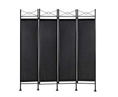 Todeco - Divisorio, Paravento - Materiale pannello: 100% poliestere - Numero di pannelli: 4 - 180 x 160 cm, Nero