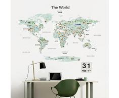DECOWALL DLT-1902N Mappa del mondo Punto di riferimento Landmark World Map Adesivi da Parete Decorazioni Stickers Murali Soggiorno Asilo Nido Camera Letto per Bambini decalcomanie