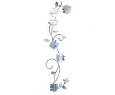 LELE LIFE Adesivi da parete a specchio in acrilico a forma di vite floreale, elegante adesivo da parete, decorazione da parete per casa, soggiorno, camera da letto, argento